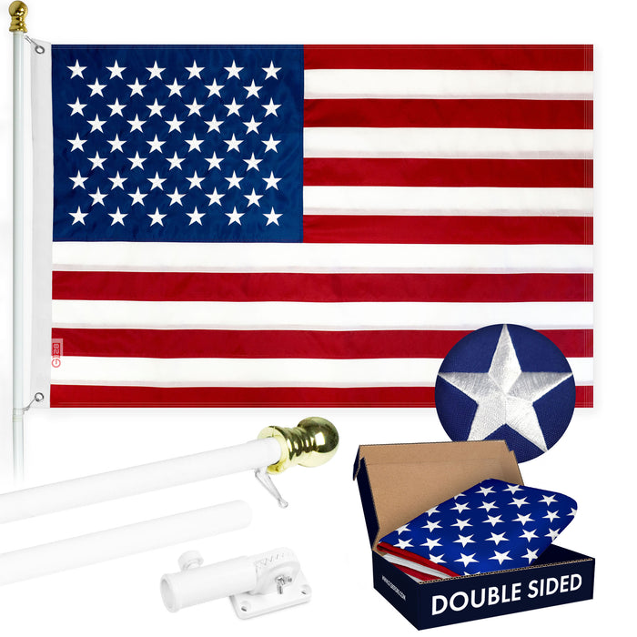G128 - 6 Feet Tangle Free Spinning Flagpole (White) USA Double Sided Brass Grommets Embroidered 3x5 ft (Flag Included) Aluminum Flag Pole