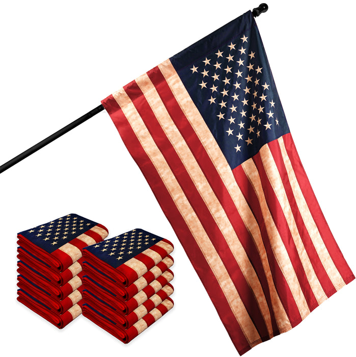 G128 10 Pack: American USA Tea-Stained Flag | 2.5x4 Ft | ToughWeave Pro Series Pole Sleeve Embroidered 420D Polyester | Embroidered Stars