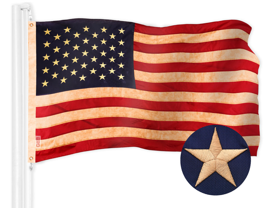 G128 American USA 41 Stars Tea-Stained Flag | 2.5x4 Ft | Embroidered 420D Polyester | Embroidered Stars, Sewn Stripes, Indoor/Outdoor, Brass Grommets