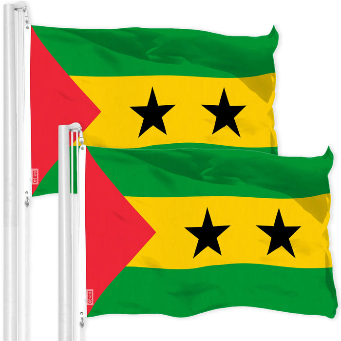 G128 2 Pack: Sao Tome and Principe Flag | 3x5 Ft | LiteWeave Pro Series Printed 150D Polyester | Country Flag, Indoor/Outdoor, Vibrant Colors, Brass Grommets