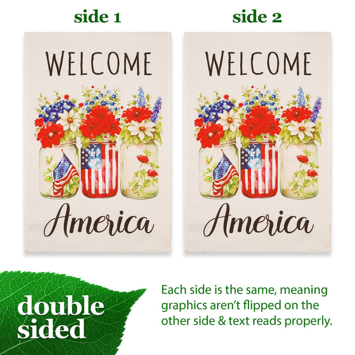 G128 Welcome America Mason Jars Garden Flag 12x18 In Double Sided Independence Day Yard Garden Lawn Decoration