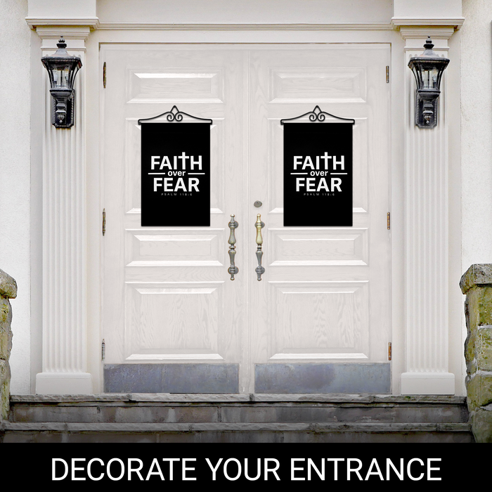 G128 Combo Pack Garden Flag Hanger 14IN & Garden Flag Faith Over Fear Scripture Printed 12x18IN Double Sided Yard Garden Lawn Decoration