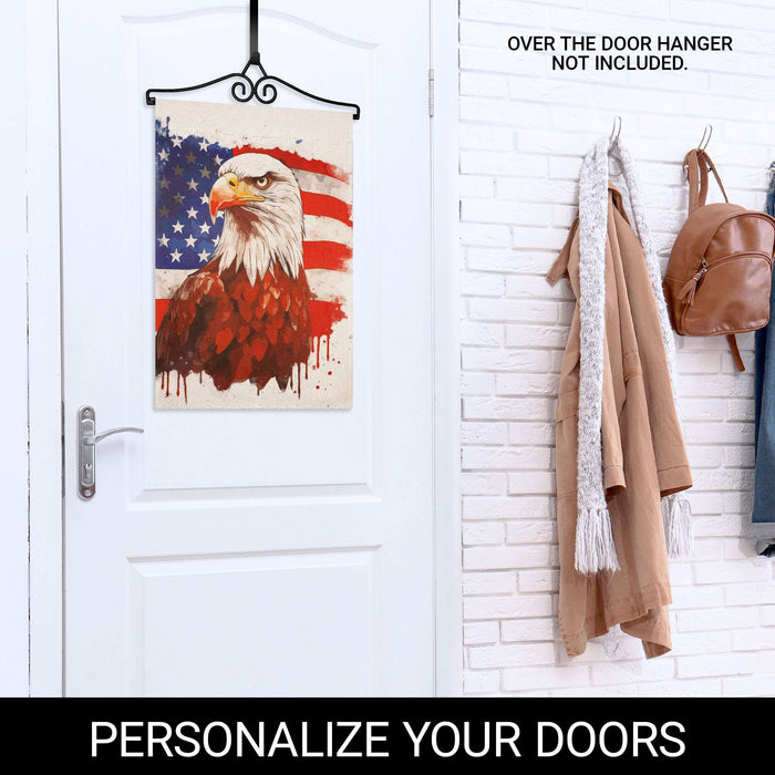 G128 Combo Pack Garden Flag Hanger 14IN & Garden Flag Patriotic Bald Eagle Printed 12x18IN Double Sided Yard Garden Lawn Decoration