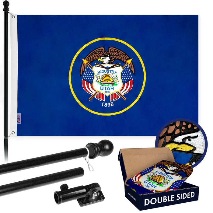G128 - 6 Feet Tangle Free Spinning Flagpole (Black) Utah Double Sided Brass Grommets Embroidered 3x5 ft (Flag Included) Aluminum Flag Pole