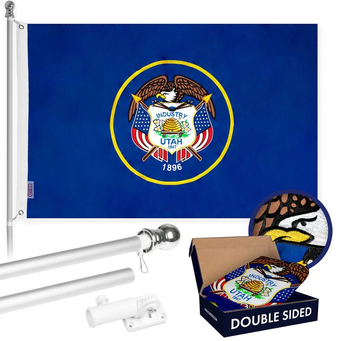 G128 - 6 Feet Tangle Free Spinning Flagpole (Silver) Utah Double Sided Brass Grommets Embroidered 3x5 ft (Flag Included) Aluminum Flag Pole