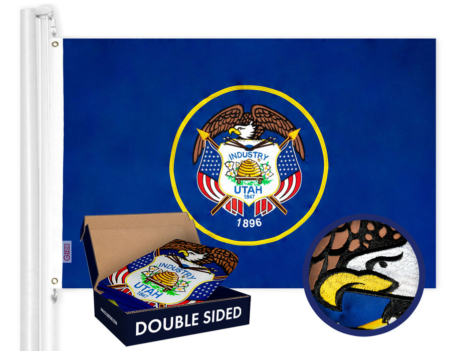 Utah State Flag 210D Embroidered Polyester 3x5 Ft - Double Sided 2ply