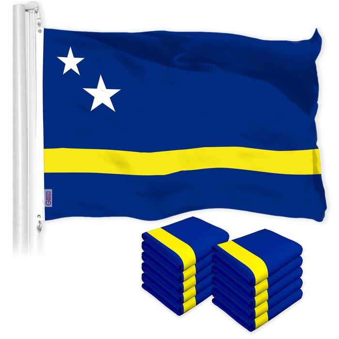 G128 10 Pack: Curacao Curacaoan Flag | 3x5 Ft | LiteWeave Pro Series Printed 150D Polyester | Indoor/Outdoor, Vibrant Colors, Brass Grommets