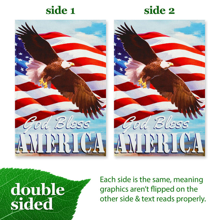 G128 God Bless America with Eagle Garden Flag 12x18 In Double Sided Independence Day Yard Garden Lawn Decoration