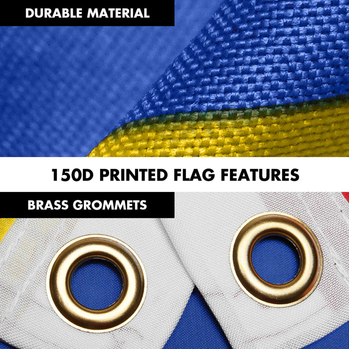 G128 Combo Pack: 6 Ft Twist Free Aluminum Spinning Flagpole (Silver) & Venezuela 7 Stars Flag | 3x5 Ft | LiteWeave Pro Series Printed 150D Polyester | Pole with Flag Included