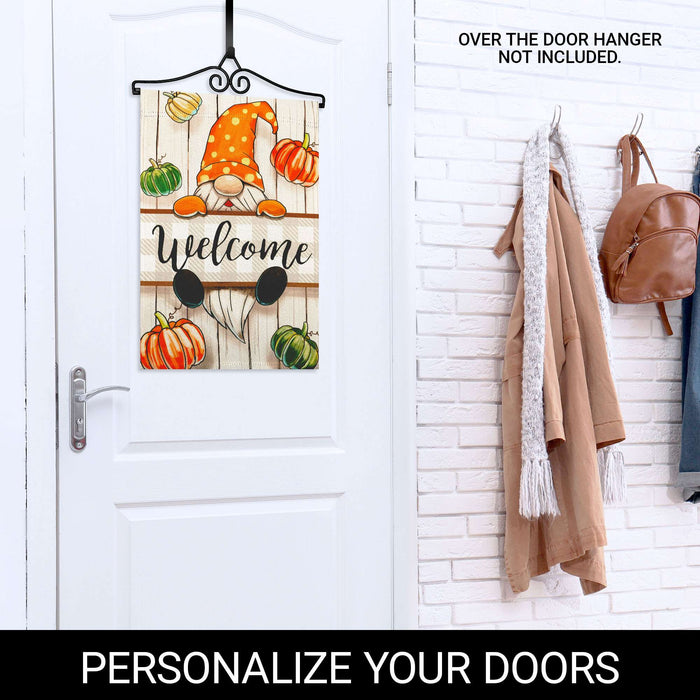 G128 Combo Pack Garden Flag Hanger 14IN & Garden Flag Autumn Welcome Gnome Printed 12x18IN Double Sided