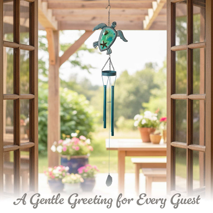 G128 Wind Chime Sea Turtle for Outside | Coastal Ocean Theme Windchimes Outdoors for Home Garden Patio Decor Unique Birthday Gifts