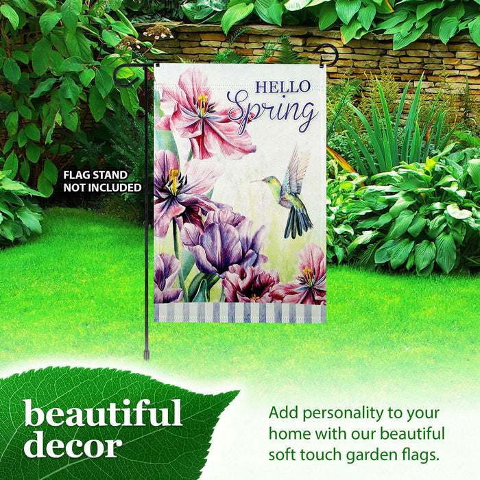 G128 Hello Spring Hummingbird Flowers Garden Flag 12x18 In Double Sided Spring Yard Garden Lawn Decoration