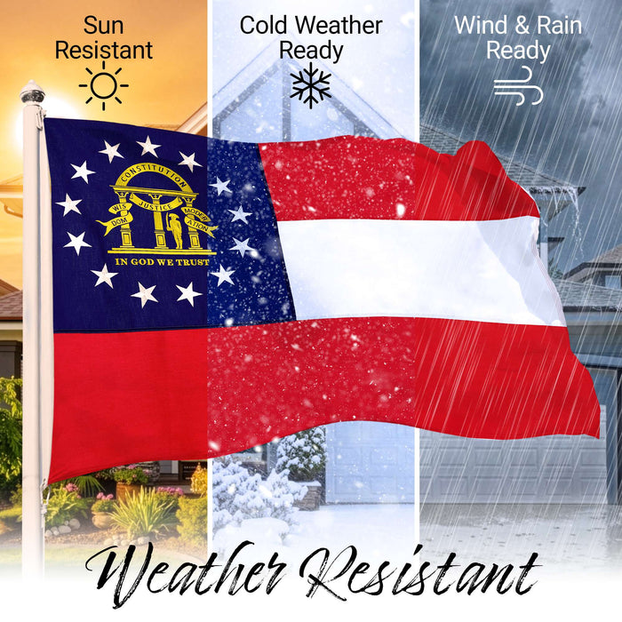 G128 Georgia State Flag | 4x6 Ft | StormFlyer Series Embroidered 220GSM Spun Polyester | Embroidered Design, Indoor/Outdoor, Brass Grommets, Heavy Duty, All Weather