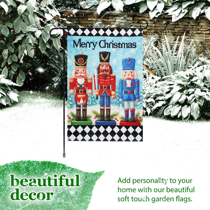 G128 36x16IN Garden Flag Stand & 12x18 Merry Christmas Nutcrackers Flag Kit