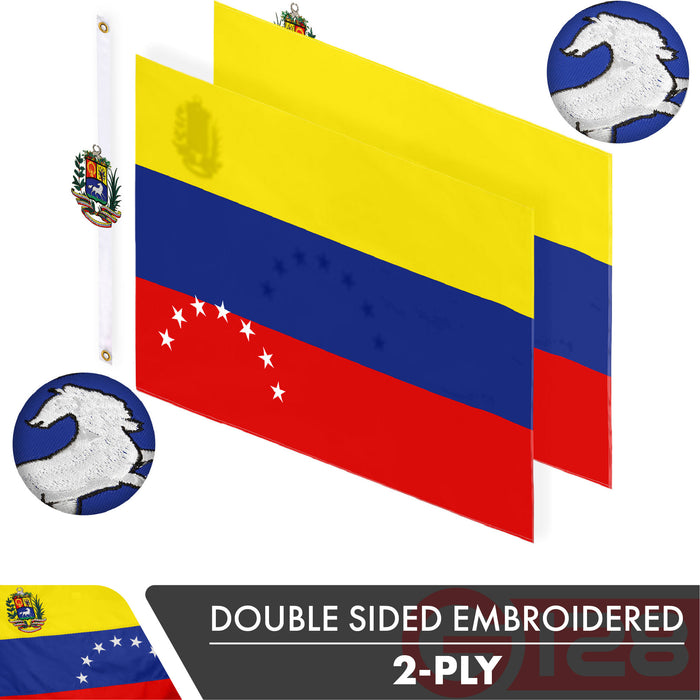 G128 Venezuela 7 Stars Venezuelan Flag | 4x6 Ft | Double ToughWeave Series Double Sided Embroidered 210D Poly | Country Flag, Embroidered Design, Indoor/Outdoor, Brass Grommets, Heavy Duty, 2-ply