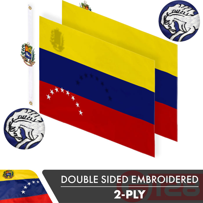 G128 Venezuela (Venezuelan) Flag | 3x5 feet | Double Sided Embroidered 210D Indoor/Outdoor, Brass Grommets, Heavy Duty Polyester
