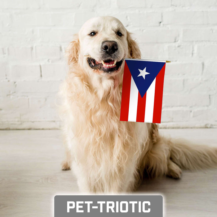 G128 24 Pack Handheld Puerto Rico Puerto Rican Stick Flags | 8x12 In | Printed 150D Polyester, Country Flag, Solid Wooden Stick, Spear Gold Tip