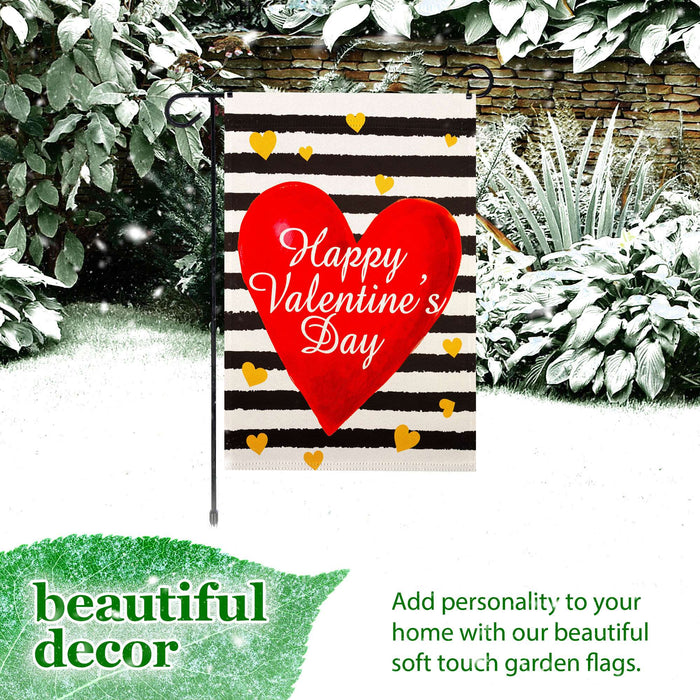 G128 Combo Pack: Garden Flag Stand 36x16IN & Garden Flag Happy Valentine's Day Striped Heart Printed 12x18IN Double Sided