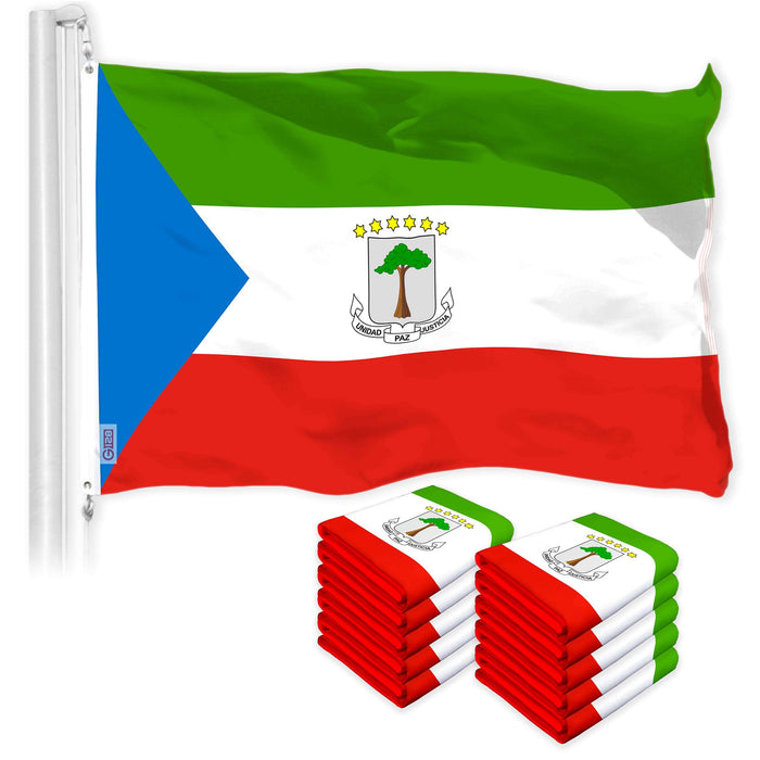 G128 10 Pack: Equatorial Guinea Flag | 3x5 Ft | LiteWeave Pro Series Printed 150D Polyester | Country Flag, Indoor/Outdoor, Vibrant Colors, Brass Grommets