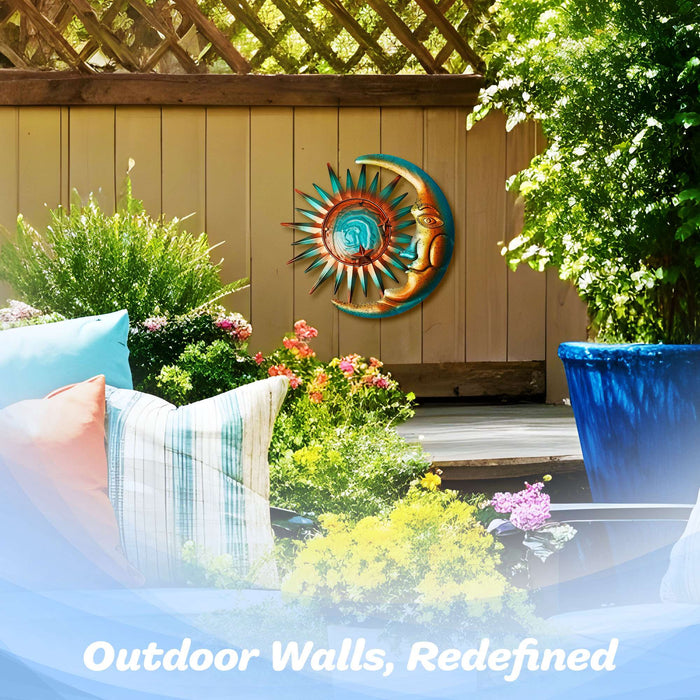 G128 Sun and Moon Metal Wall Art Decor | Sun Moon Metal Wall Sculpture Statues Wall Art Hanging Decoration for Indoor Outdoor, Garden, Home, Farmhouse, Fence Balcony Patio and Bedroom