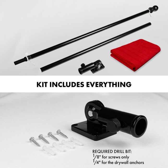 G128 Combo Pack: 6 Ft Twist Free Aluminum Spinning Flagpole (Black) & American USA All Red Flag | 3x5 Ft | ToughWeave Series Embroidered 300D Polyester | Pole with Flag Included