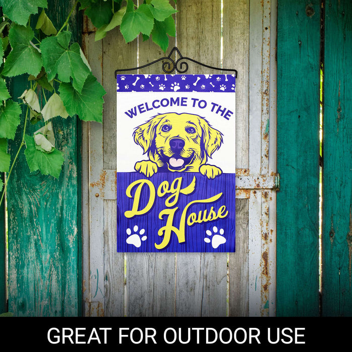 G128 Combo Pack Garden Flag Hanger 14IN & Garden Flag Welcome to the Dog House Yellow Labrador Printed 12x18IN Double Sided Yard Lawn Decoration