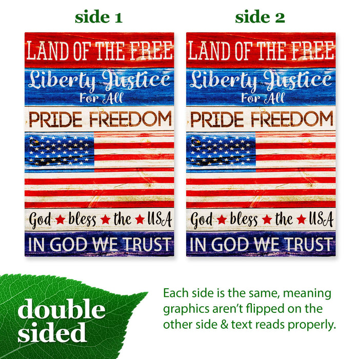 G128 Land of the Free Liberty Garden Flag 12x18 In Double Sided Independence Day Yard Garden Lawn Decoration