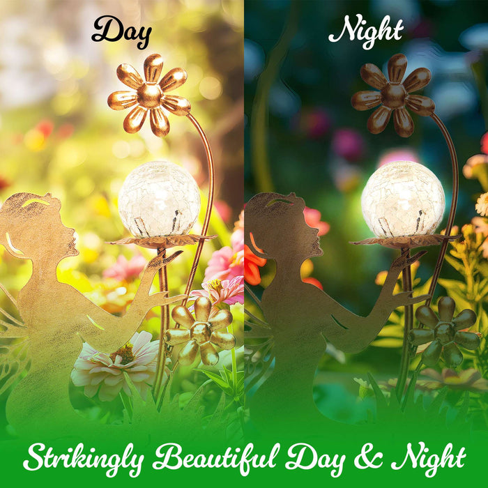 G128 Fairy Solar Lights Garden Stake Decor for Outside | 28IN Metal Fairy Figurine Stake Decor for Patio Lawn Yard Pathway Outdoor Home