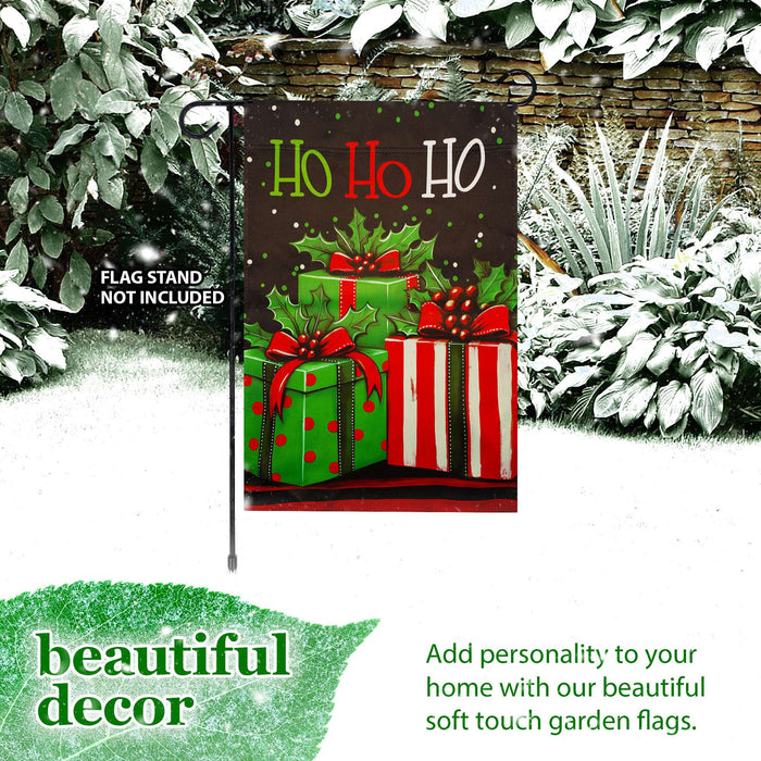 G128 Ho Ho Ho Christmas Gift Box Garden Flag 12x18 In Double Sided Christmas Yard Garden Lawn Decoration