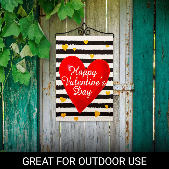 G128 Combo Pack Garden Flag Hanger 14IN & Garden Flag Happy Valentine's Day Striped Heart Printed 12x18IN Double Sided
