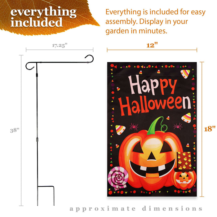 G128 36x16IN Garden Flag Stand & 12x18 Happy Halloween Pumpkin Flag Kit