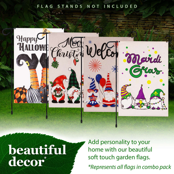 G128 set of 4 halloween, christmas, mardi gras gnomes garden flags, 12x18 inch, photo 8