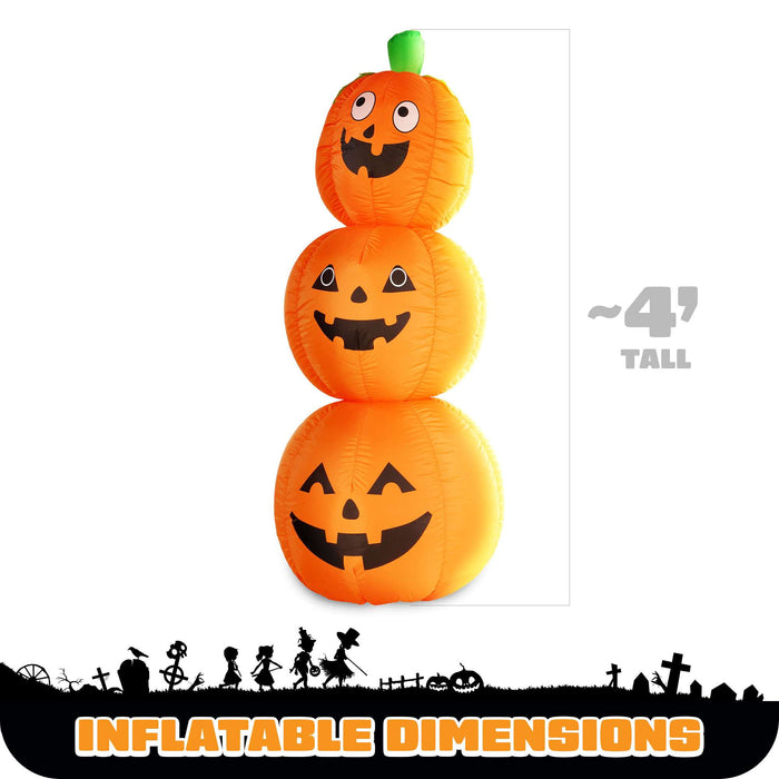 G128 4 ft Pumpkin Halloween Inflatable Decor with LED Lights, Halloween Outdoor Holiday Yard Decoration, Fast Inflate, Weather-Resistant, Outdoor Use
