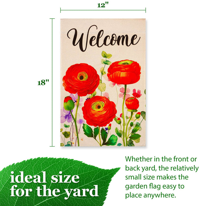 G128 Spring Welcome Red Orange Flowers Garden Flag 12x18 In Double Sided Yard Garden Lawn Decoration
