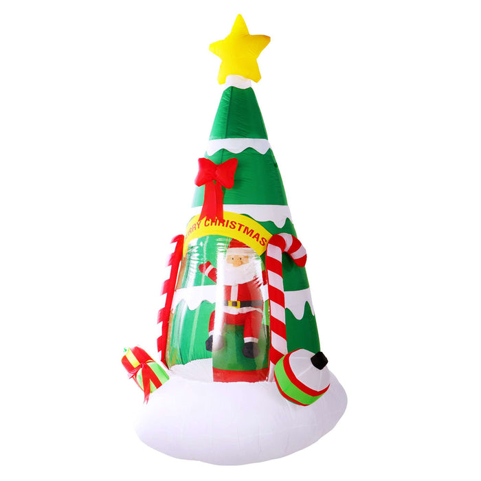 G128 7 ft Inflatable Christmas Tree with Santa Claus, Candy Canes & LED Lights, Christmas Outdoor Holiday Yard Decoration, Fast Inflate, Weather-Resistant, Outdoor Use