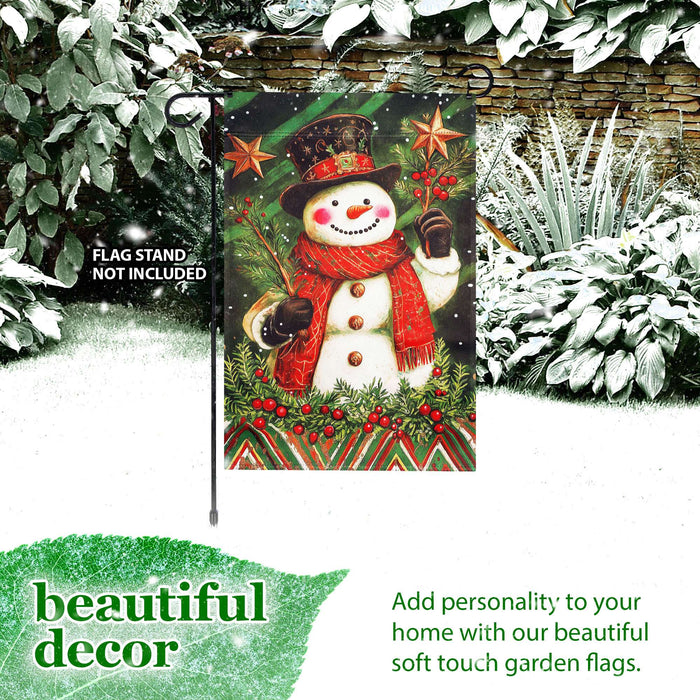 G128 Christmas Red Scarf Snowman Holly Garden Flag 12x18 In Double Sided Christmas Yard Garden Lawn Decoration