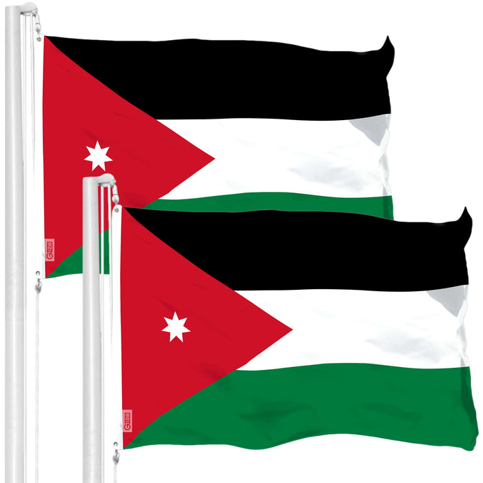 G128 2 Pack: Jordan Flag | 3x5 Ft | LiteWeave Pro Series Printed 150D Polyester | Country Flag, Indoor/Outdoor, Vibrant Colors, Brass Grommets