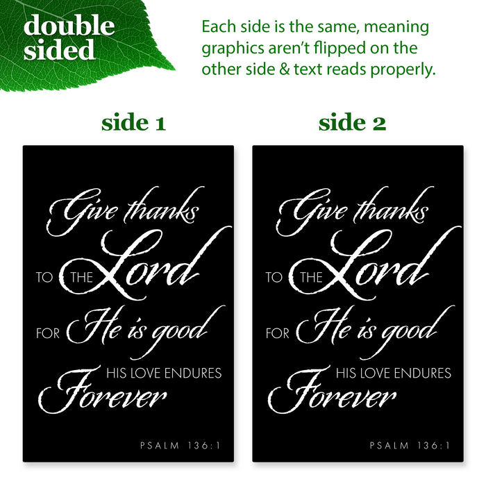 G128 Combo Pack: Garden Flag Stand Black 36x16IN & Garden Flag Give Thanks to the Lord Scripture Printed 12x18IN Double Sided Yard Lawn Decoration