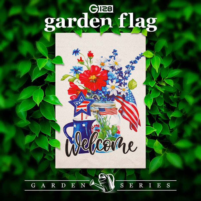 G128 Welcome Patriotic Mason Jar Garden Flag 12x18 In Double Sided Independence Day Yard Garden Lawn Decoration