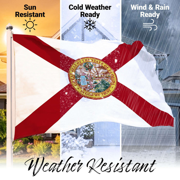 G128 Florida FL State Flag | 2.5x4 Ft | StormFlyer Series Embroidered 220GSM Spun Polyester | Embroidered Design, Indoor/Outdoor, Brass Grommets, Heavy Duty, All Weather