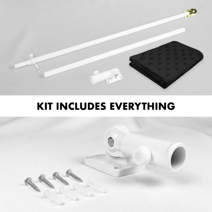 G128 Combo Pack: 5 Ft Tangle Free Aluminum Spinning Flagpole (White) & American USA All Black Flag 2x3 Ft, ToughWeave Series Embroidered 300D Polyester | Pole with Flag Included