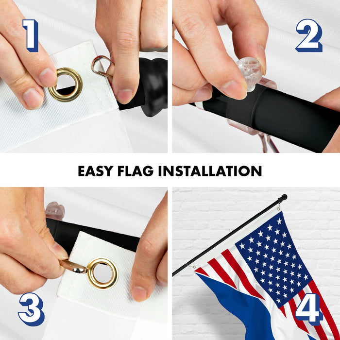 G128 Combo Pack: 6 Ft Tangle Free Aluminum Spinning Flagpole (Black) & El Salvador USA Friendship Flag | 3x5 Ft |LiteWeave Pro Series Printed 150D Polyester | Pole with Flag Included