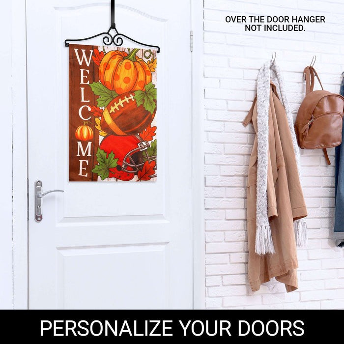G128 12x18IN Welcome Fall Football Pumpkin Garden Flag with 14IN Hanger