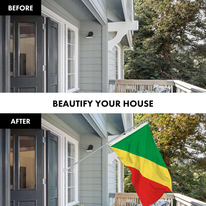 G128 Combo Pack: 6 Ft Twist Free Aluminum Spinning Flagpole (Silver) & Republic of the Congo Flag | 3x5 Ft | LiteWeave Pro Series Printed 150D Polyester | Pole with Flag Included