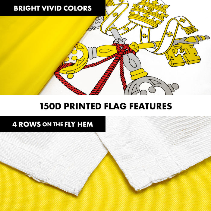 G128 Combo Pack: 6 Ft Tangle Free Aluminum Spinning Flagpole (White) & Vatican City Flag 3x5 Ft, LiteWeave Pro Series Printed 150D Polyester | Pole with Flag Included