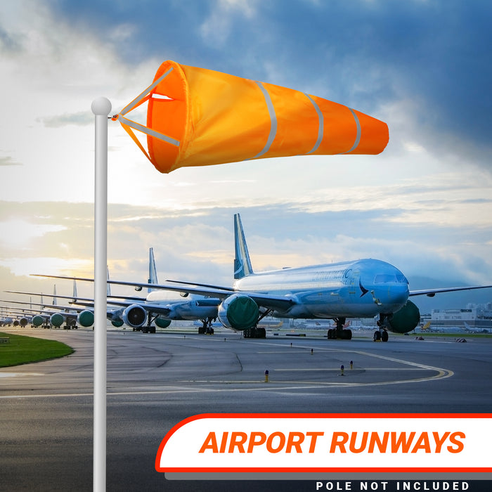 G128 2PK: Orange Windsock 60 Inch | Printed 210D Polyester | Heavy Duty Polyester Wind Direction Measurement with Reflective Belt, For Outdoor Airport, Farm and Park