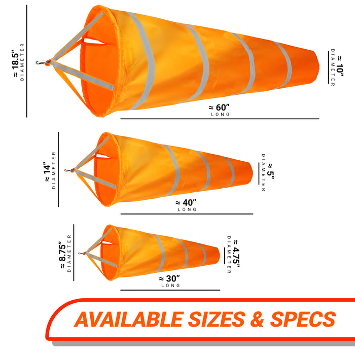 G128 2PK: Orange Windsock 40 Inch | Printed 210D Polyester | Heavy Duty Polyester Wind Direction Measurement with Reflective Belt, For Outdoor Airport, Farm and Park