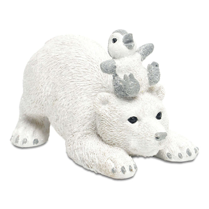 G128 resin polar bear with baby cub statue, 4 inch tabletop winter figurine