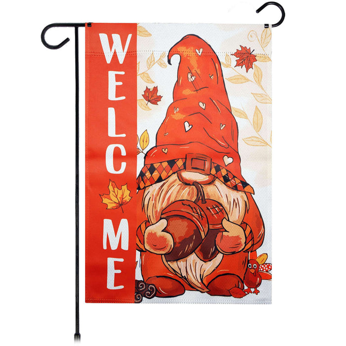 G128 Welcome Fall Gnome Acorn Garden Flag 12x18 In Double Sided Fall Yard Garden Lawn Decoration