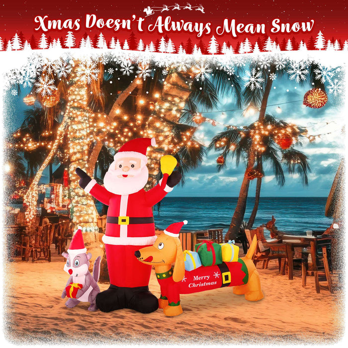 G128 6.5 ft Santa Claus with Dog and Raccoon Christmas Inflatable Decor with LED Lights, Christmas Outdoor Holiday Yard Decoration, Fast Inflate, Weather-Resistant, Outdoor Use